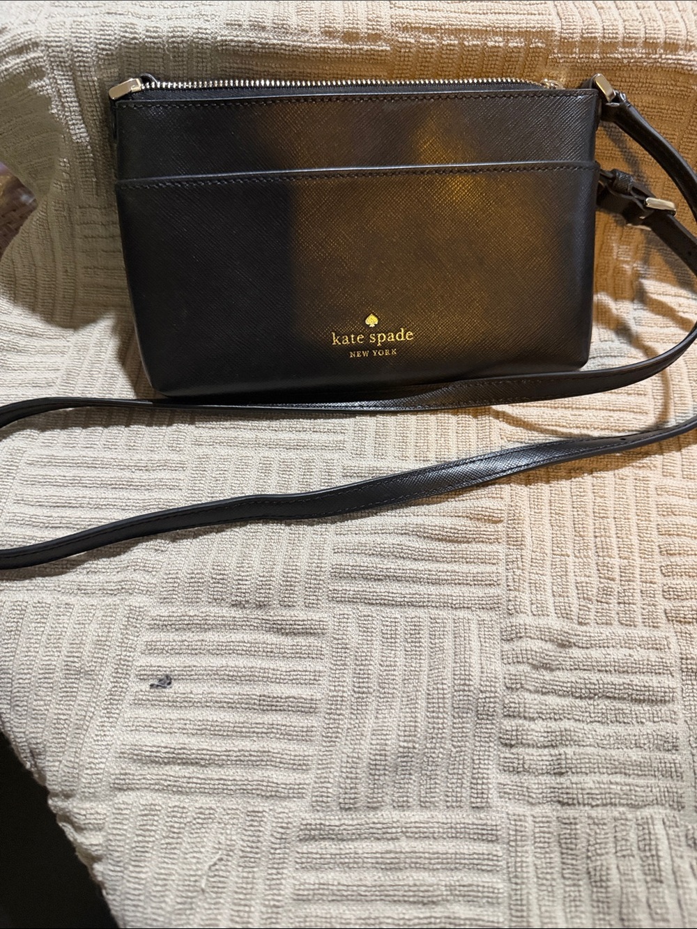 kate spade Black Leather Crossbody with Gold Logo